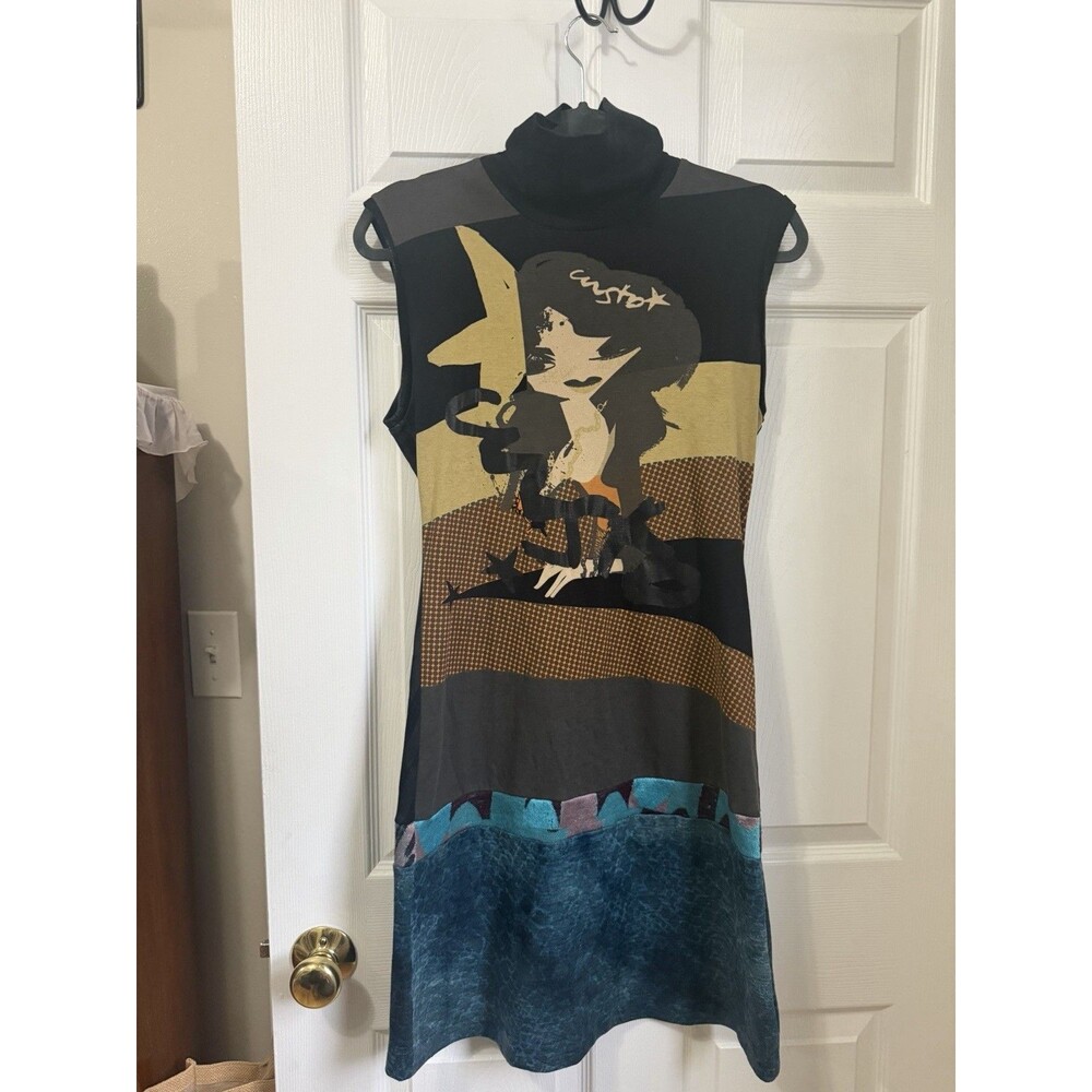 Custo Barcelona Y2K 2000s Graphic Print Mini Dress Black Blue Women’s 3 / Medium